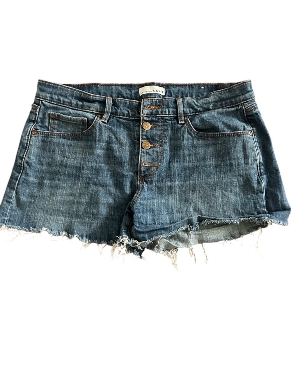 EUC LOFT Denim Shorts Button Fly Raw Hem Size 29/8 Jean Summer Button Closure